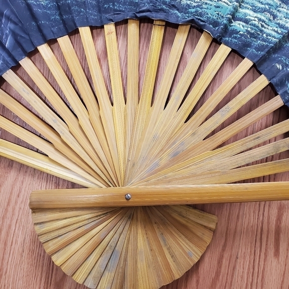 VINTAGE Large Fan 59x36 Handpainted Sky Scene Wal Art - Picture 13 of 16